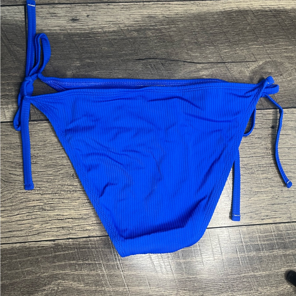 blue ribbed, tie bottom bikini set - Picture 4 of 5